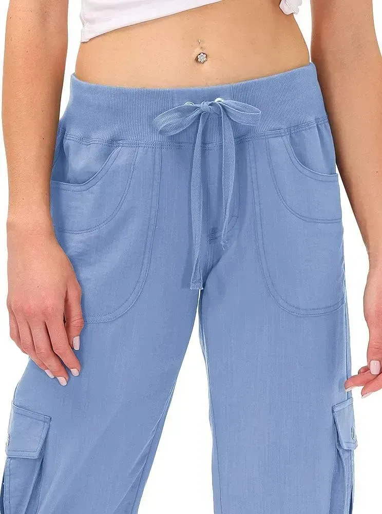 MoFiz Womens Capris with Pockets Loose Fit Casual Capri Pants Dressy Lightweight Ladies Baggy Cargo Pants for Hiking