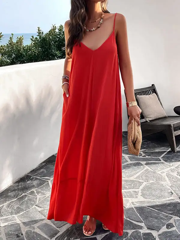 Joint Pleated Sleeveless Neck Maxi Dress