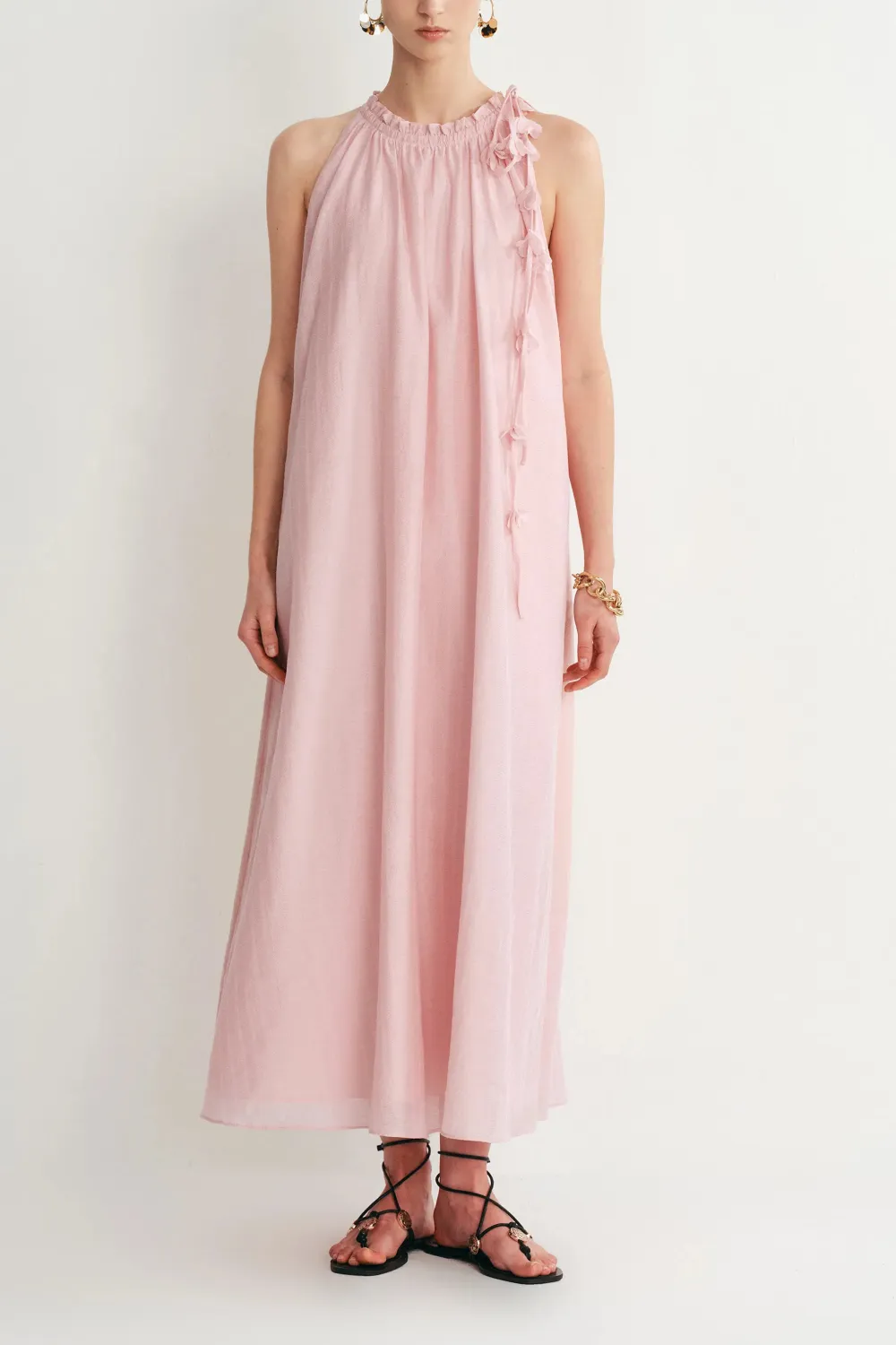 Sleeveless Floral Linen Blend Maxi Dress