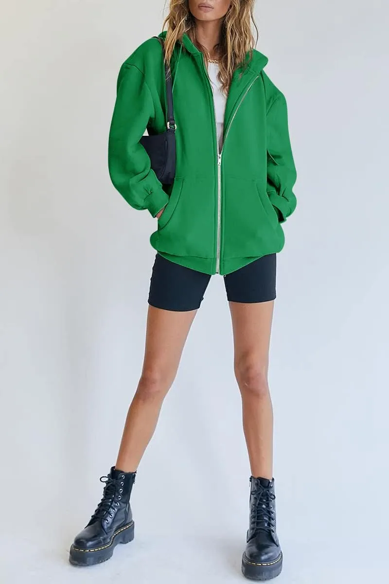 Women's Cute Hoodies Teen Girl Fall Jacket Oversized Sweatshirts Casual Drawstring Zip Up Y2K Hoodie with Pocket