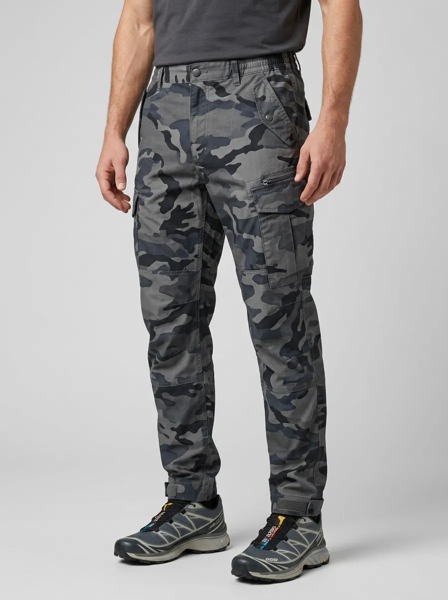 Men's Tactical Outdoor Grey Camouflage Printed Cargo Pants