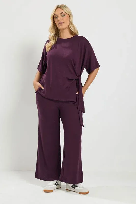 Purple Tie Waist Soft Touch Trouser Set