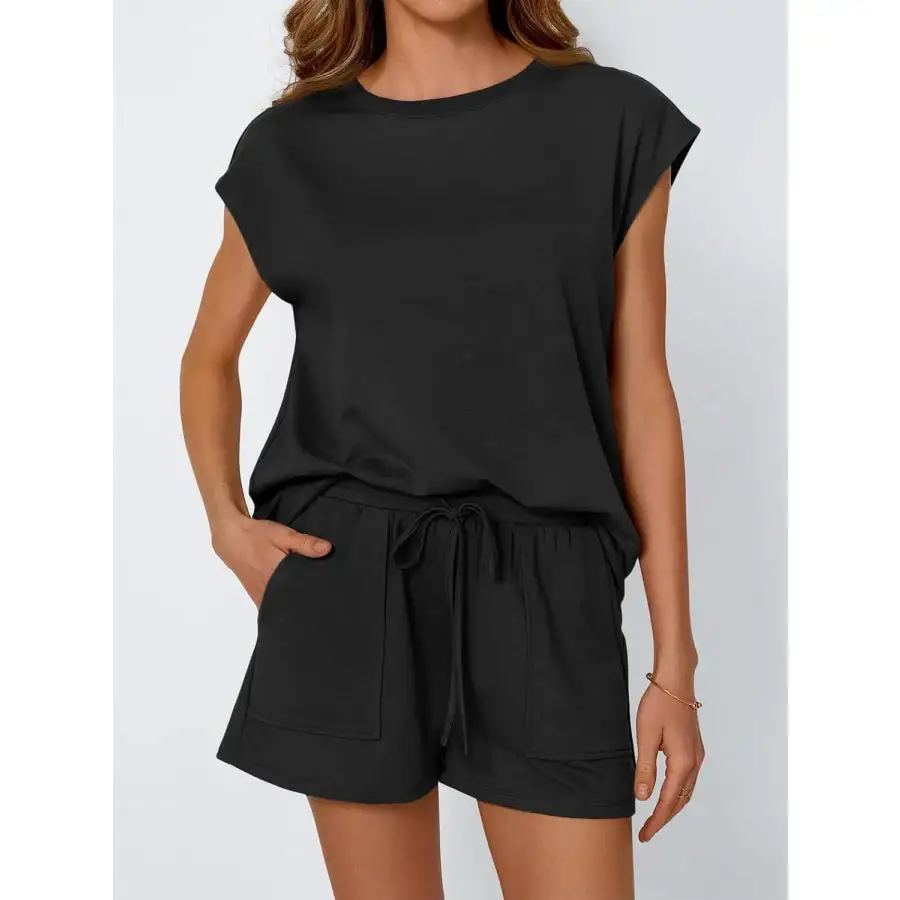Relaxed Round Neck Cap Sleeve Top and Shorts Set