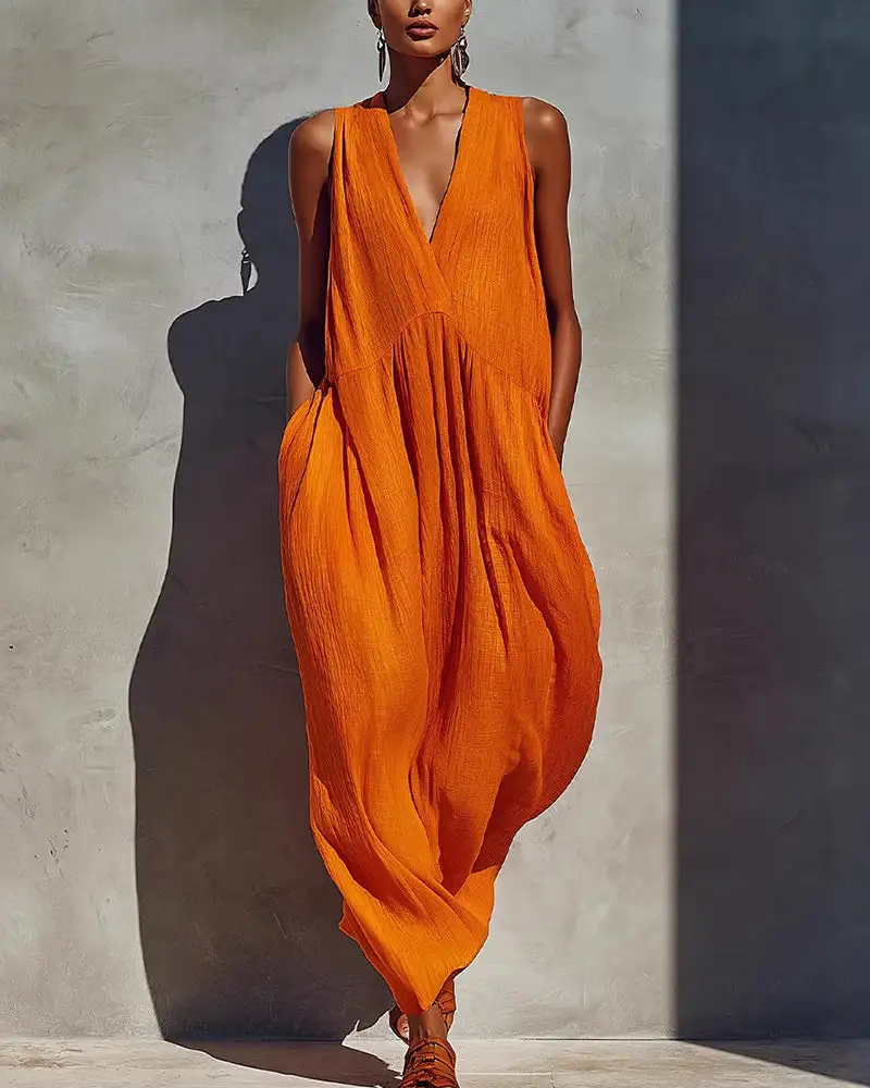 Effortless V-Neck Draped Maxi Dress