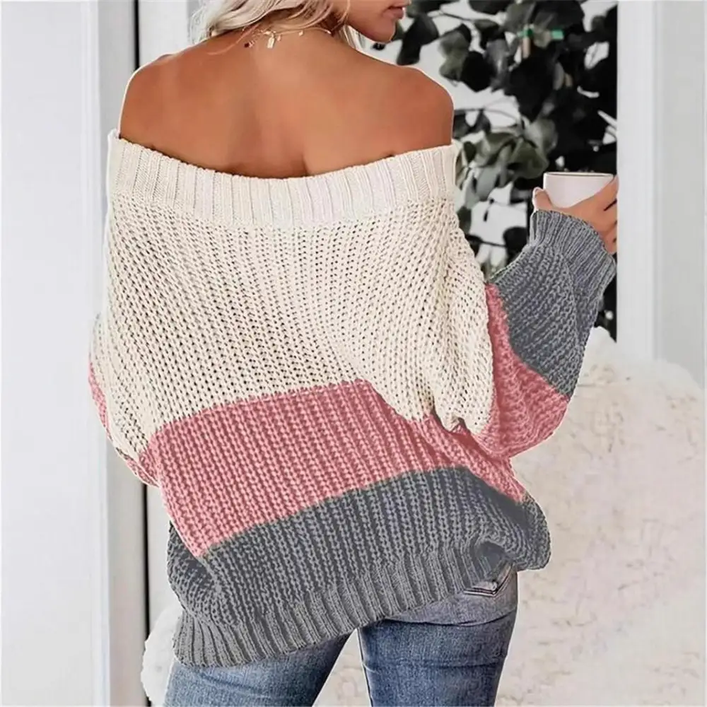 Women's Knit Colorblock Off-Shoulder Sweater
