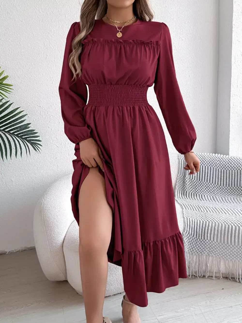 Round Neck Tiered Dress Casual