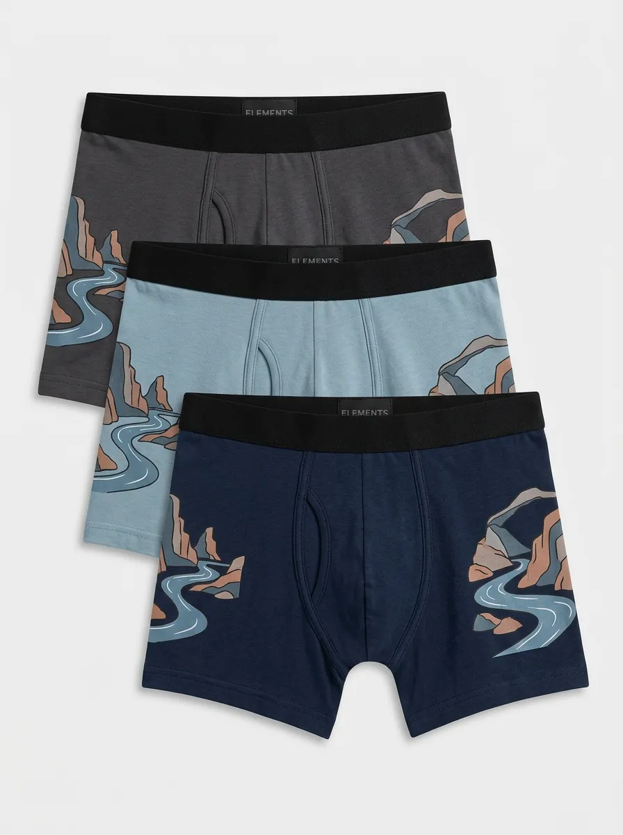 Men's Mountain River Landscape Graphic Boxer Briefs Set