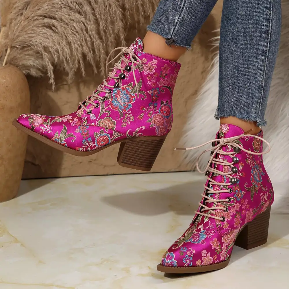 Elegant Point Toe Block Heels Boots