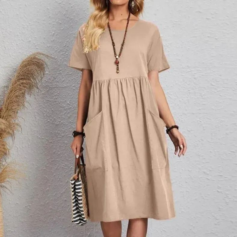 Linen Blend Cotton Blend Maxi Flowy Shape Dress