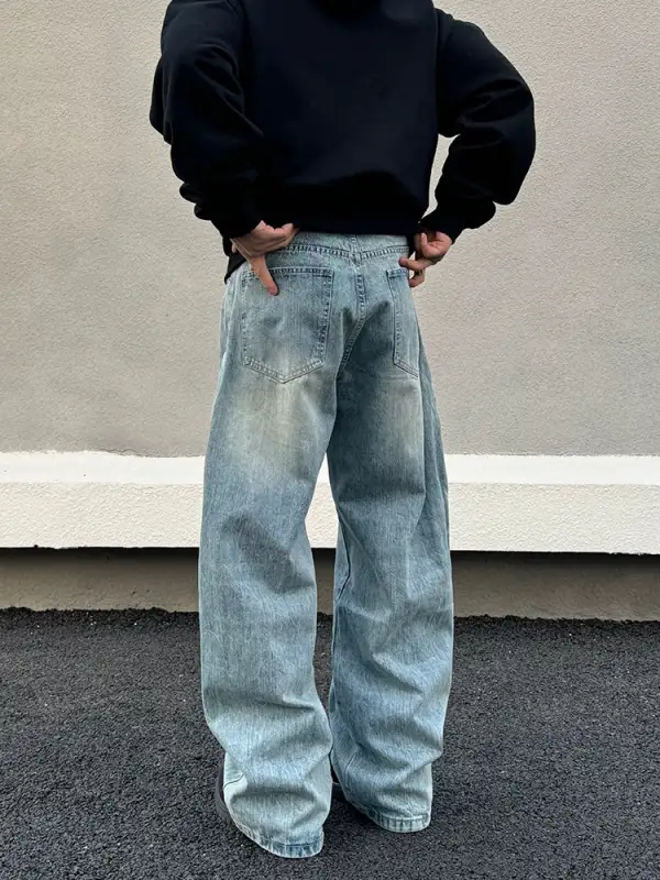 Ultra-Wide Light-Wash Whisker-Fade Jeans