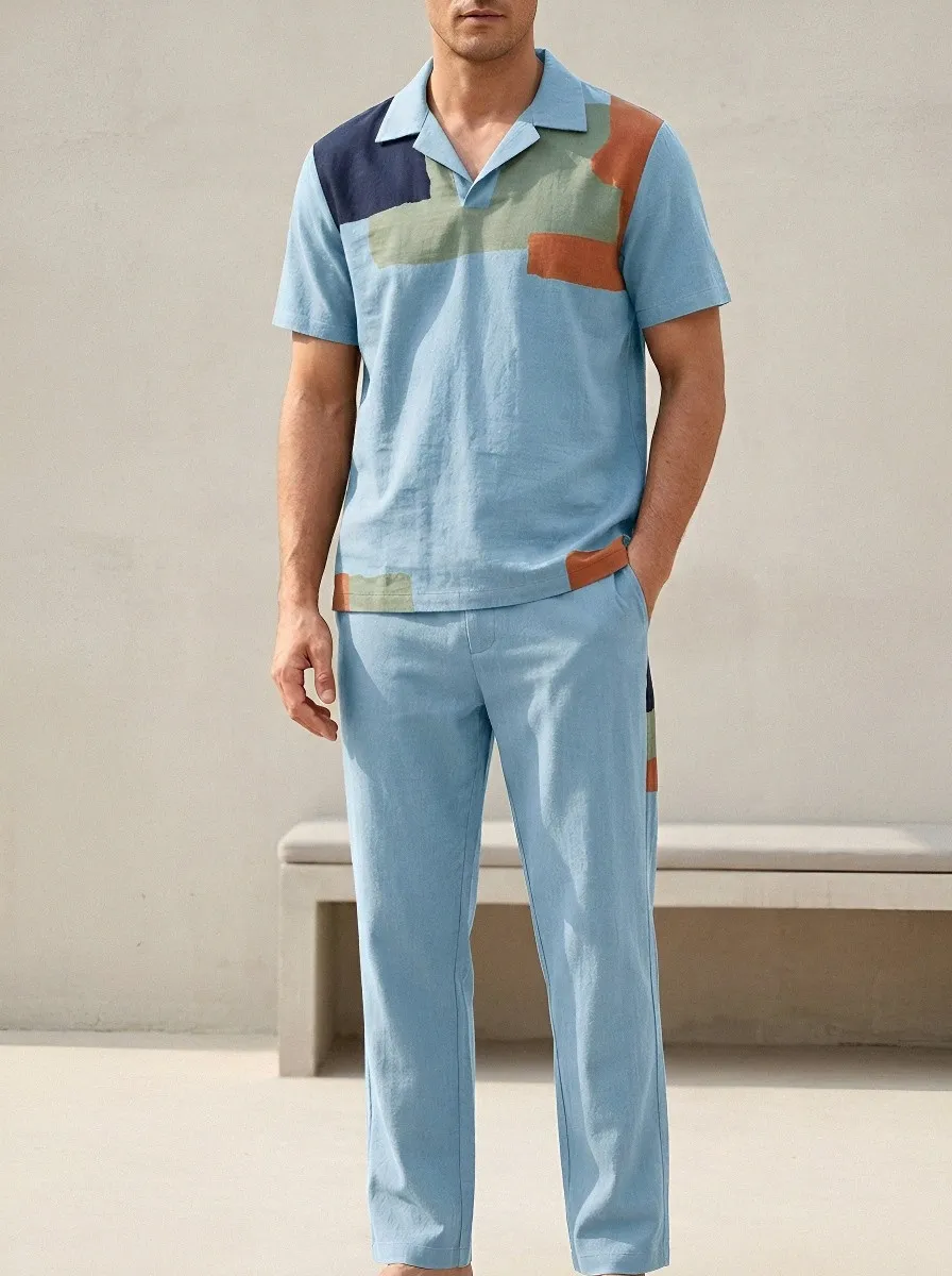 Men's Casual Colorblock Abstract Printed Lounge Set