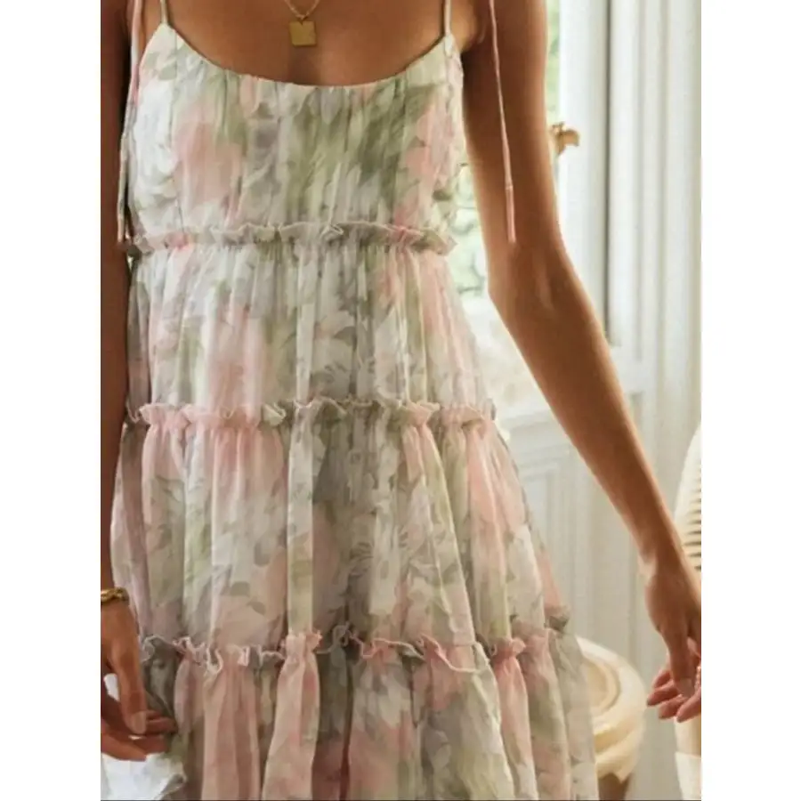 Tie-Strap Tiered Mini Dress