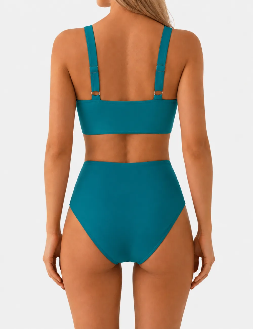 Twist Front V Neck High Waisted Bikini Set