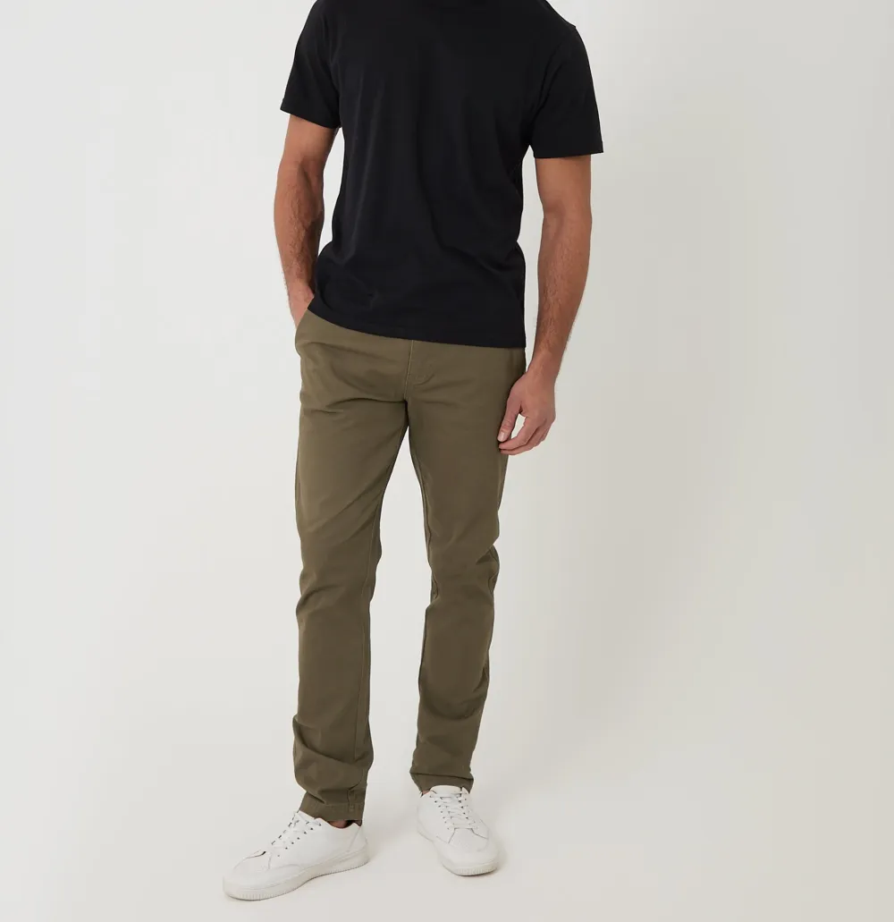 Men's Khaki Green Slim-Fit Chino Pants
