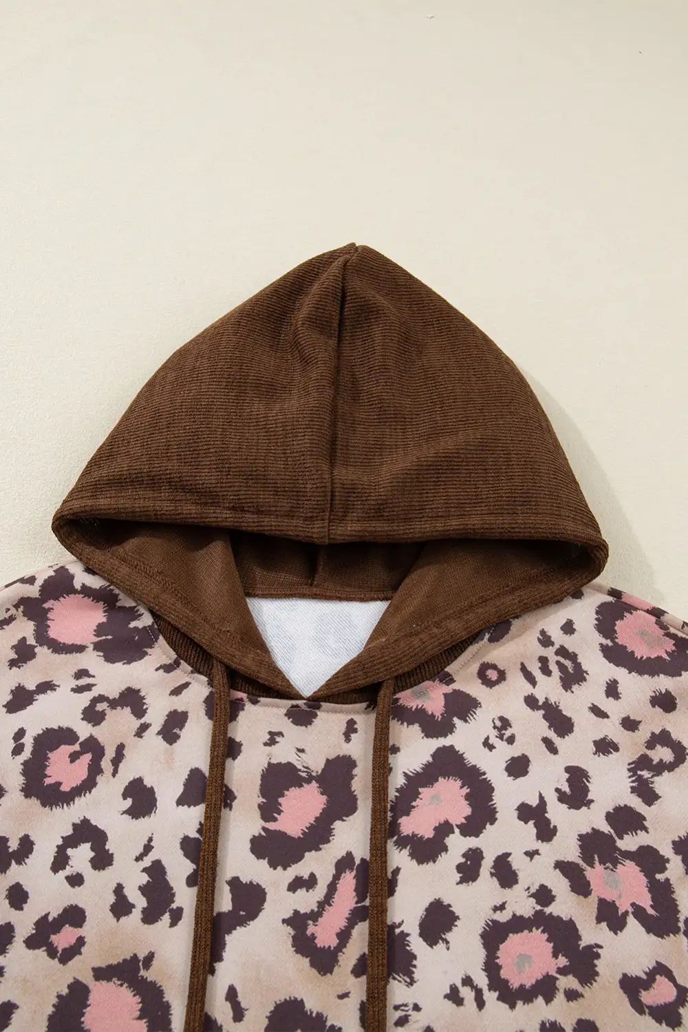 Ribbed Textured Knit Leopard-Print Hoodie
