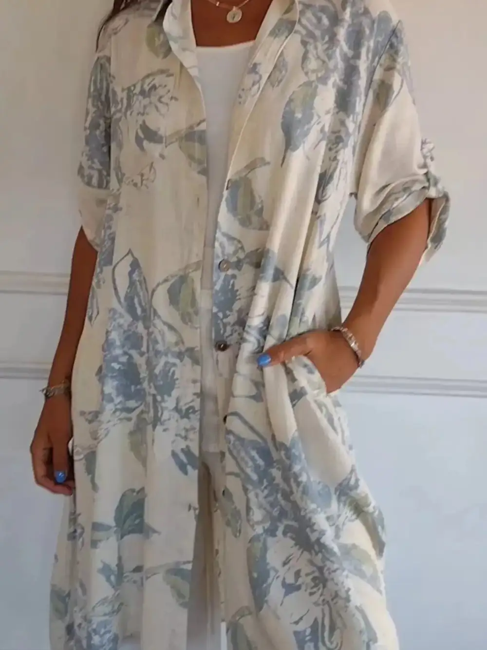 Floral Printed Button Front Shirt Dress