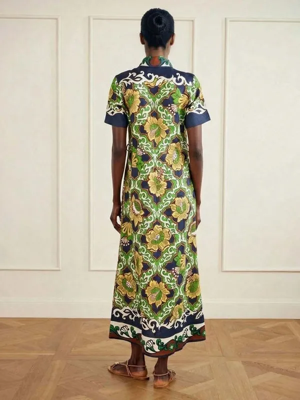 Casual Bohemian Bar Print Maxi Dress