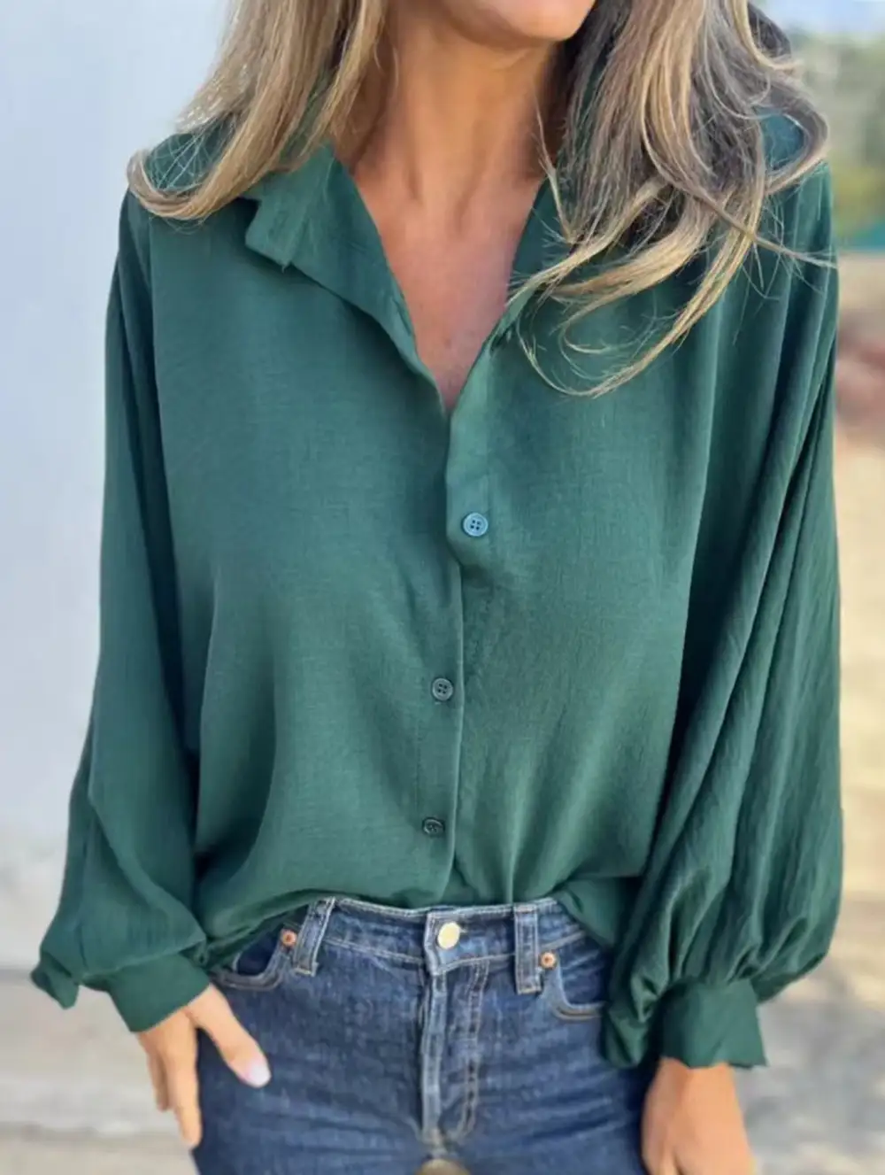 Soft Drape Collared Button-Down Shirt