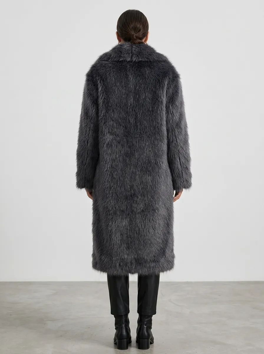Minimal Longline Faux Fur Coat