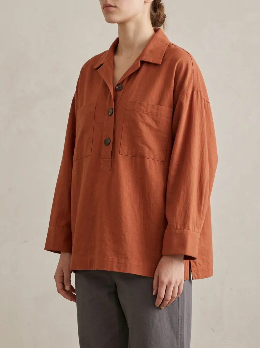 Rust Button Front Shirt for Everyday Wear