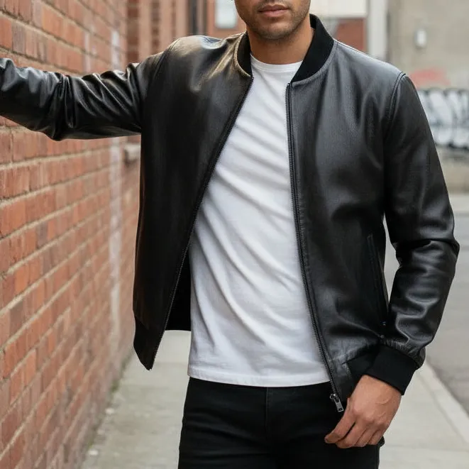 Refined Leather Bomber Jacket