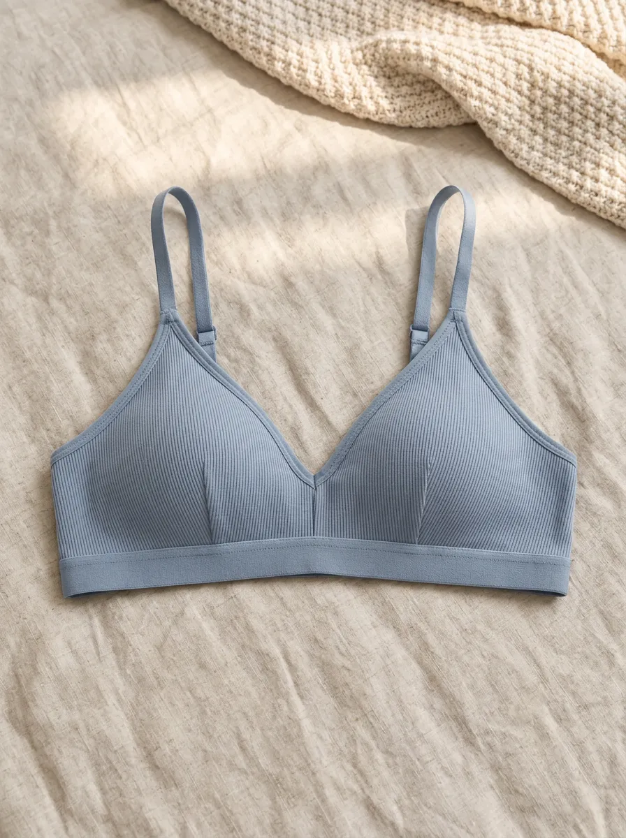 Women's Minimalist Blue Ribbed Wireless Bralette