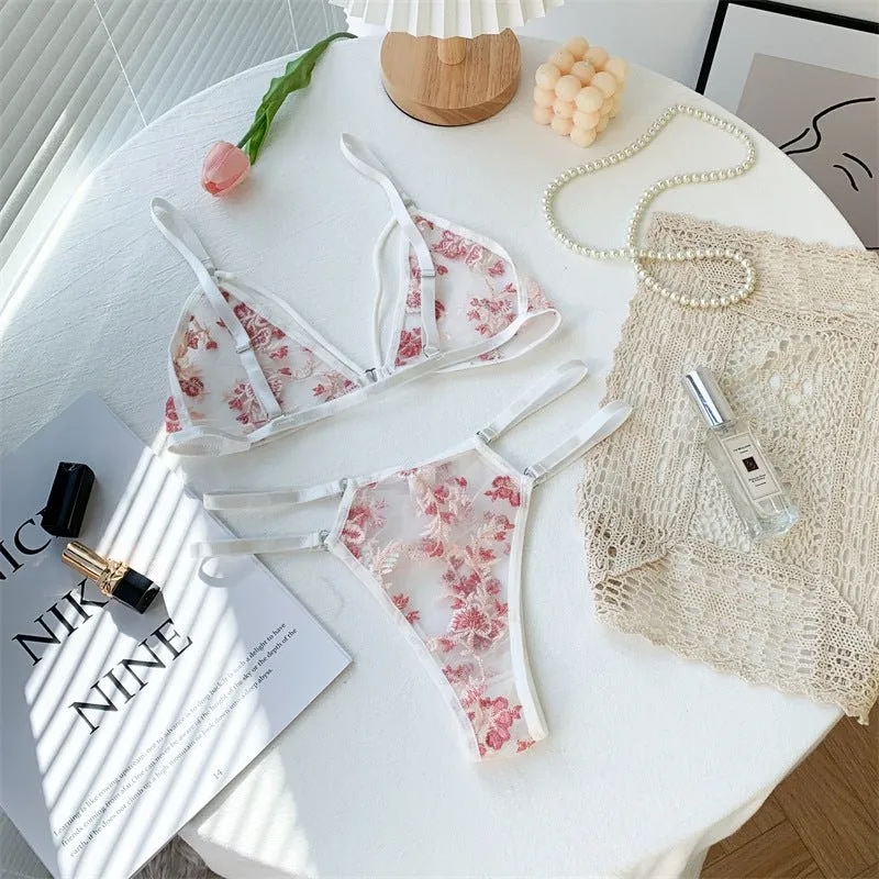 Sculpted Floral Mesh Lingerie Set