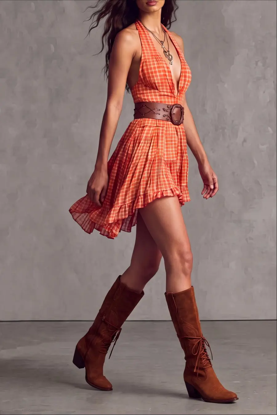 Refined Plunge Neck Mini Dress