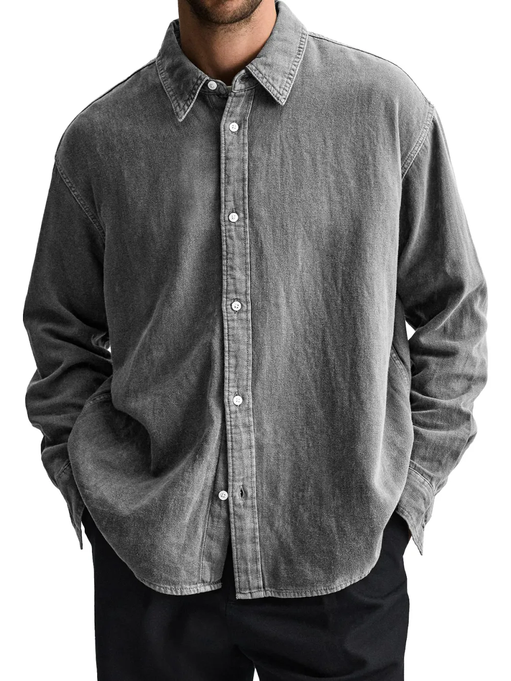 Long Sleeve Open Collar Pocket Shirt