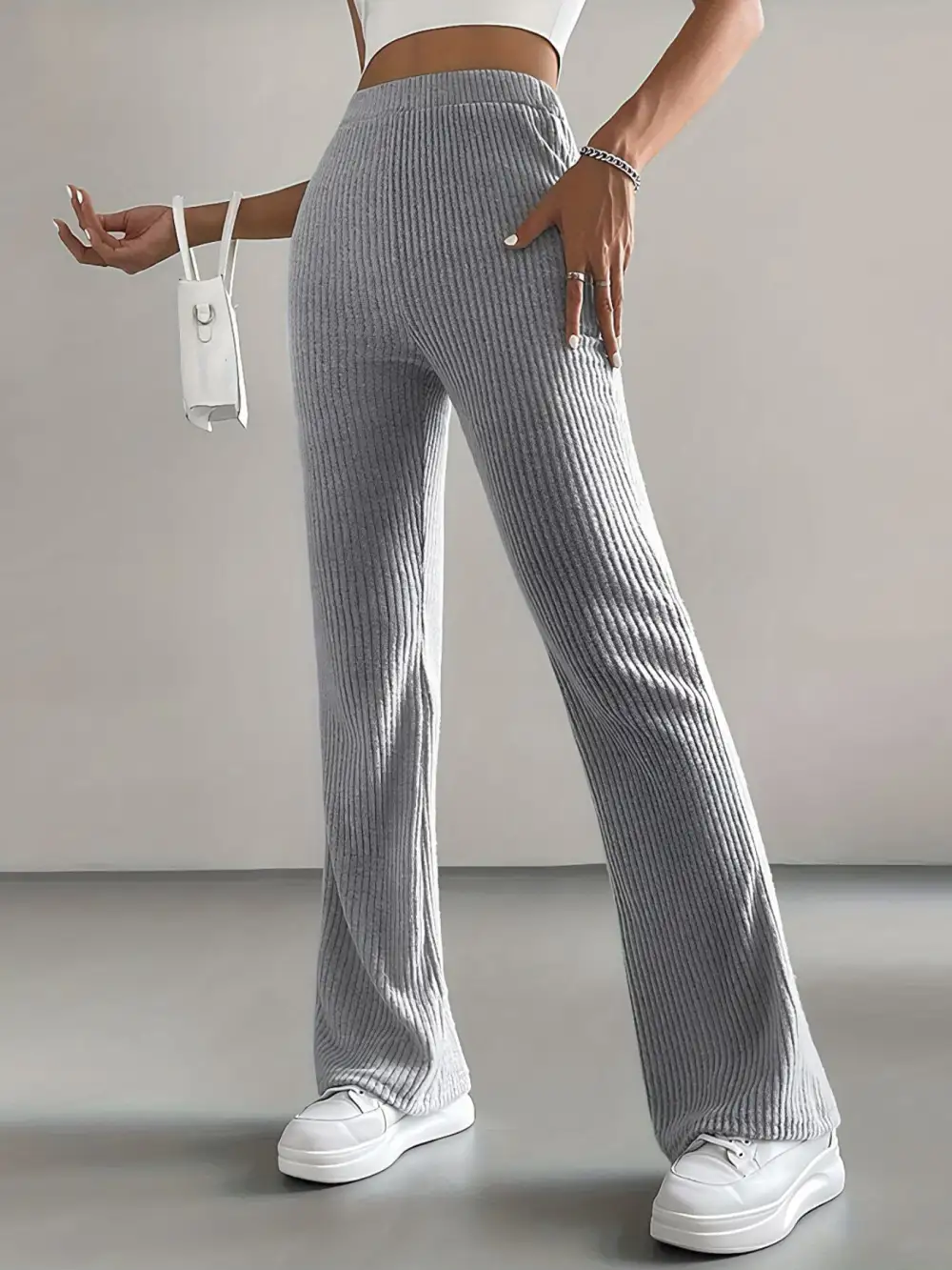 Flare High Waist Ribbed Knit Pants