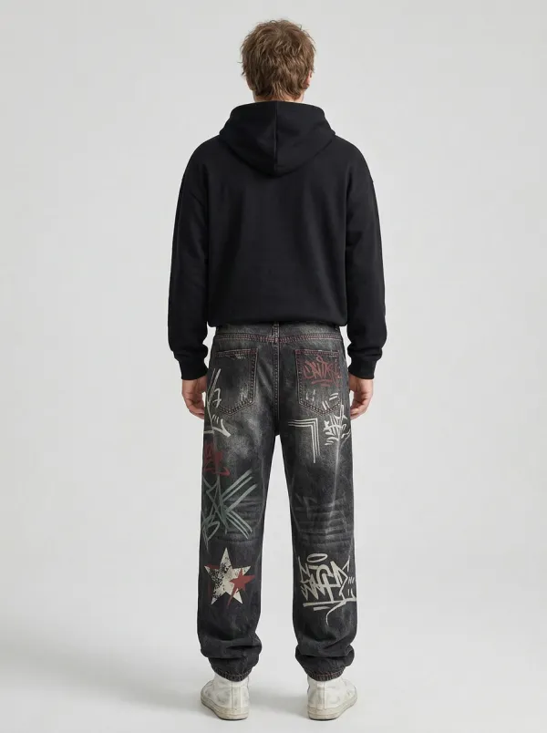 Unisex Urban Streetwear Graffiti Star Baggy Jeans