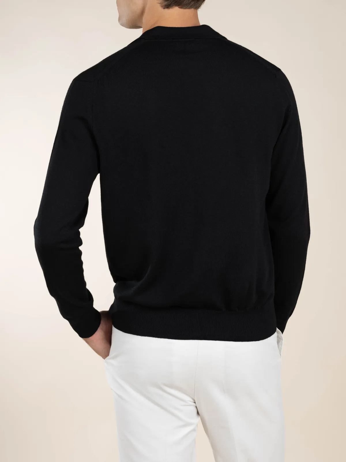 Cashmere Merino Blend Buttonless Slim Fit Knit Construction Detail Polo Shirt