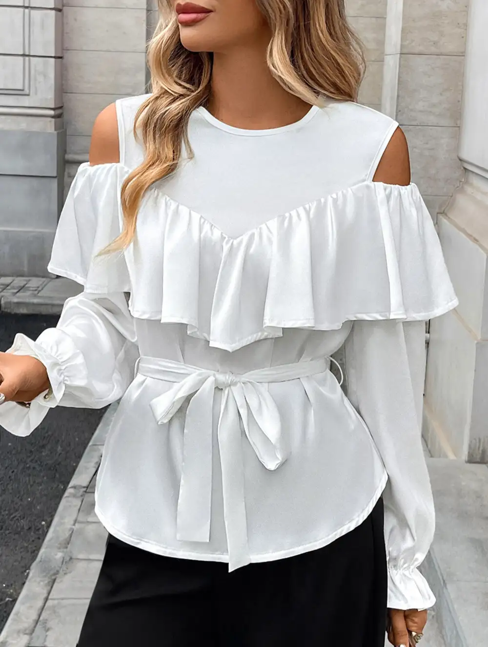 Satin Ruffle Detail Blouse