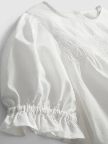 1-9yrs | Pure Cotton Shirred Embroidered Blouse
