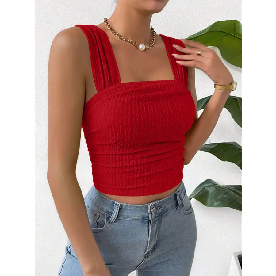 Textured Square Neck Wide Strap Tank