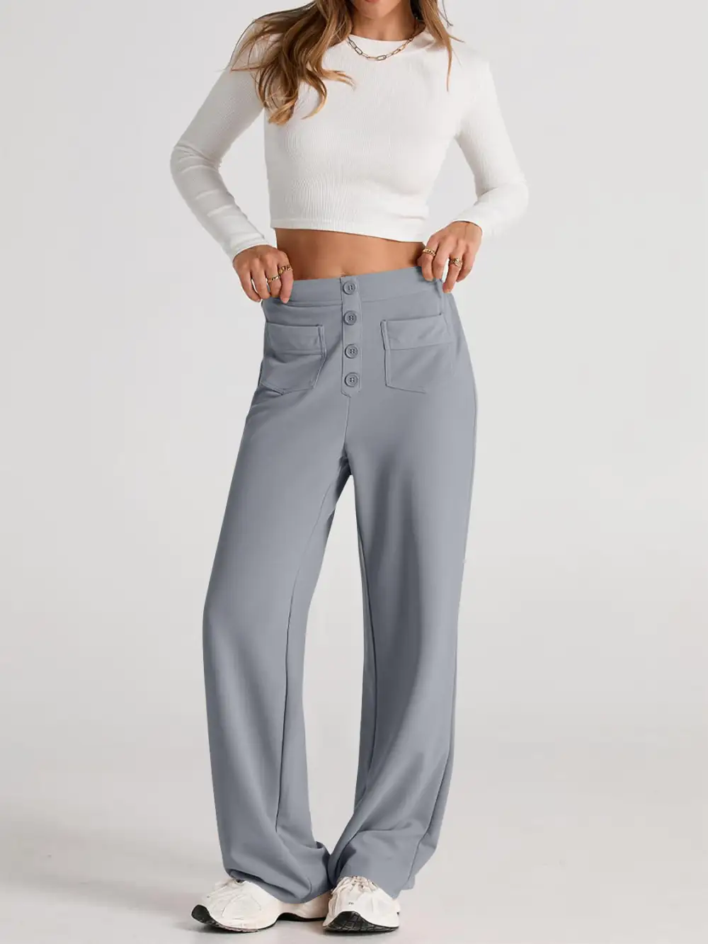 Pull On High Waist Wide Leg Pants