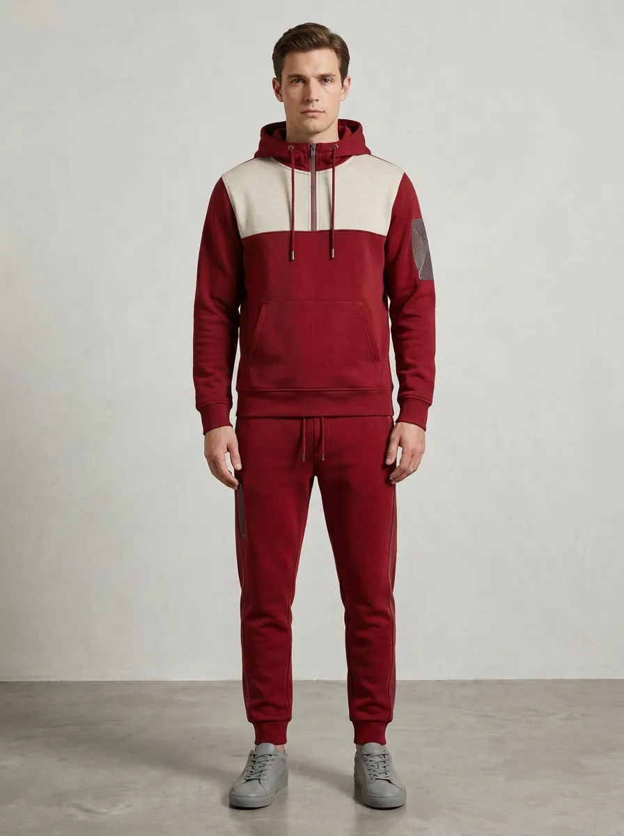 Men's Quarter-Zip Colorblock Sport Inspired Hoodie and Jogger Set