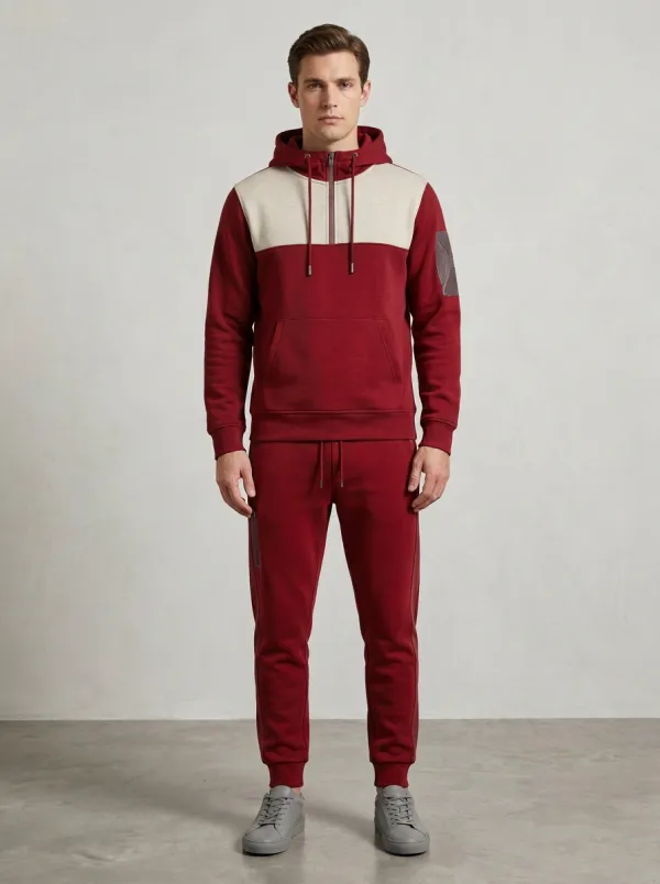 Men's Quarter-Zip Colorblock Sport Inspired Hoodie and Jogger Set