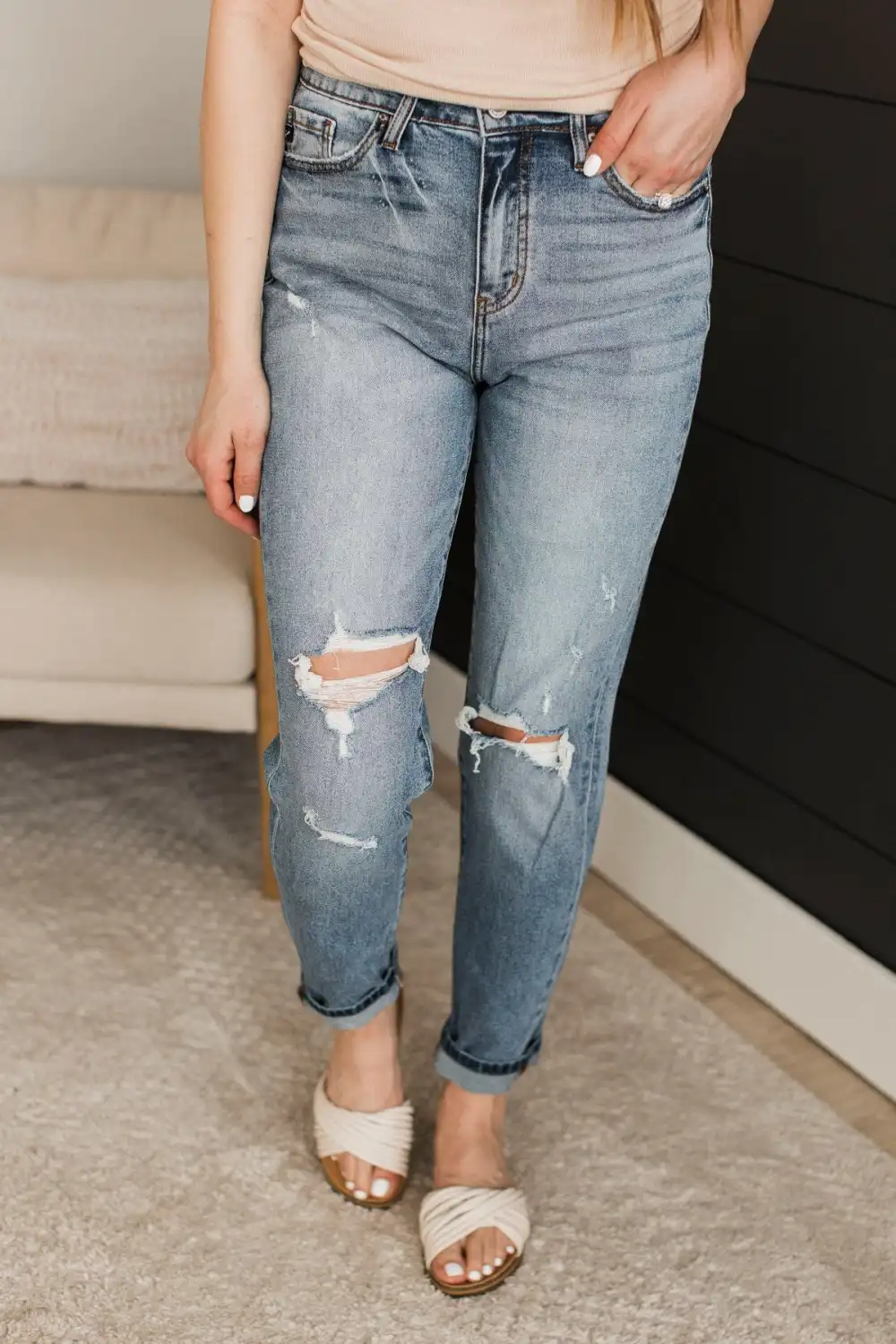 High-Rise Mom Distressed Jeans