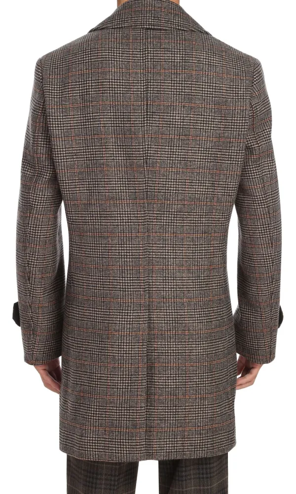 Brown Slim Fit Wool Notch Lapel Overcoat