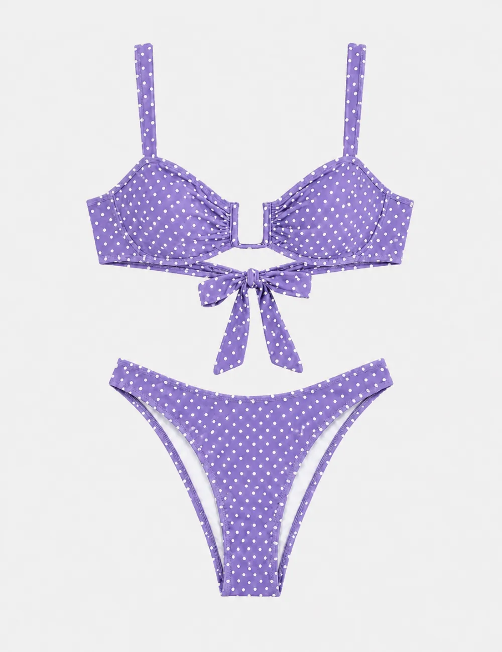 Polka Dot V Notch Balconette Two Piece Bikini Set