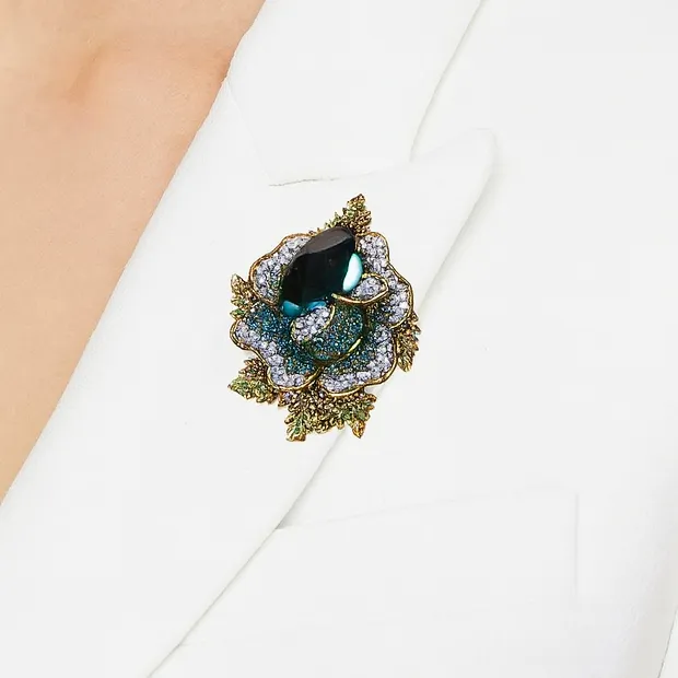 Crystal Flower Lapel Brooch