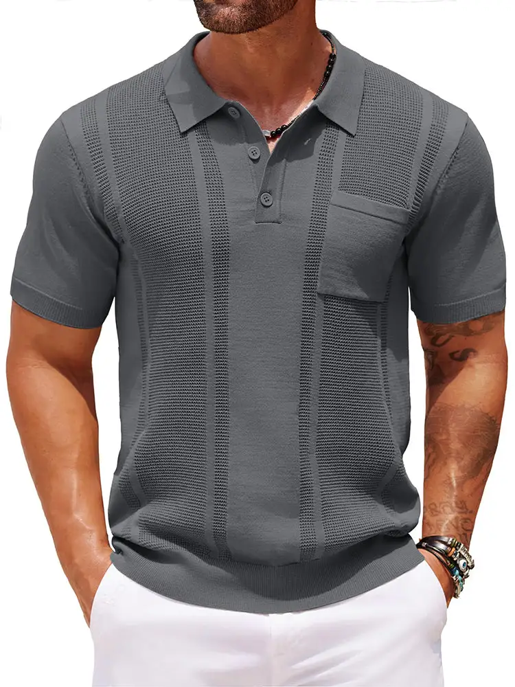 Casual Textured Knit Polo Shirt