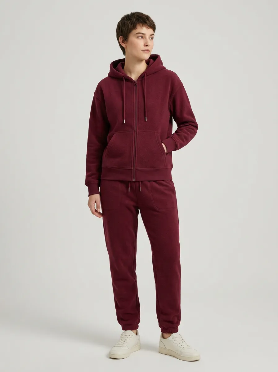 Unisex Daily Training Zip-Up Hoodie Fleece Tracksuit Set