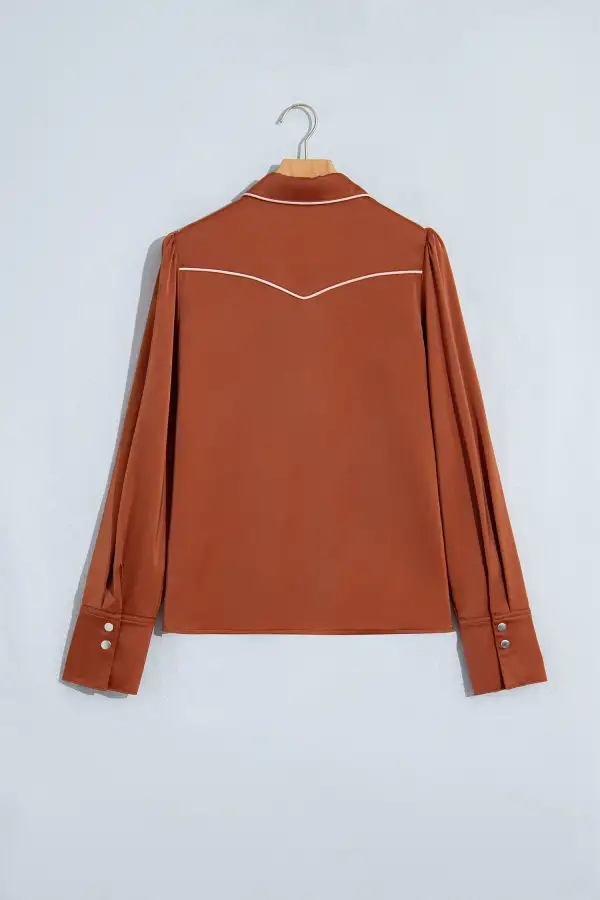 Women's Satin Long Sleeve Button Front Blouse