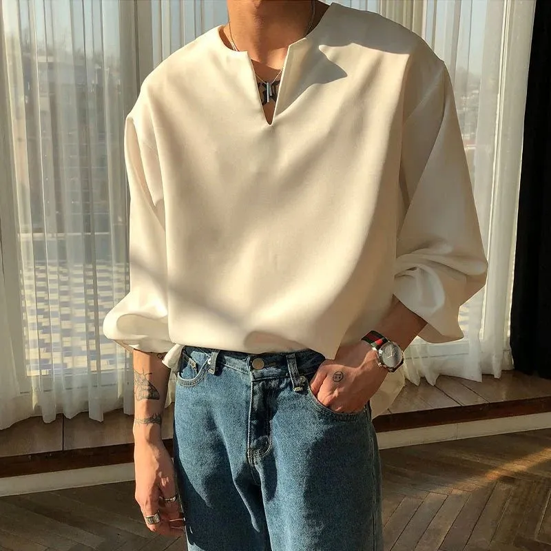 V-Neck Cuff Detail Long Sleeve Shirt