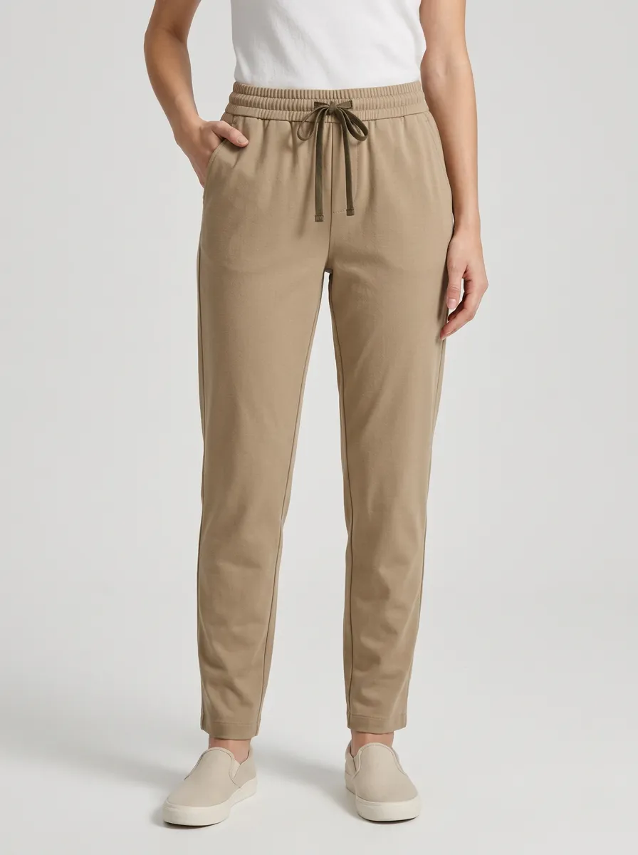Women's Khaki Jogger Elastic Waist Pants with Drawstring