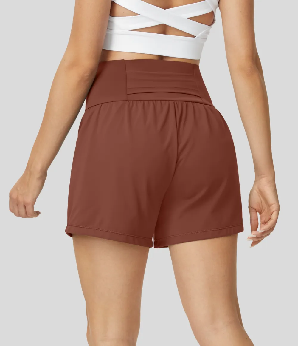 Super High Waisted Back Pocket & Side Hidden Pocket 2-in-1 Yoga Shorts 5''-Longer Length