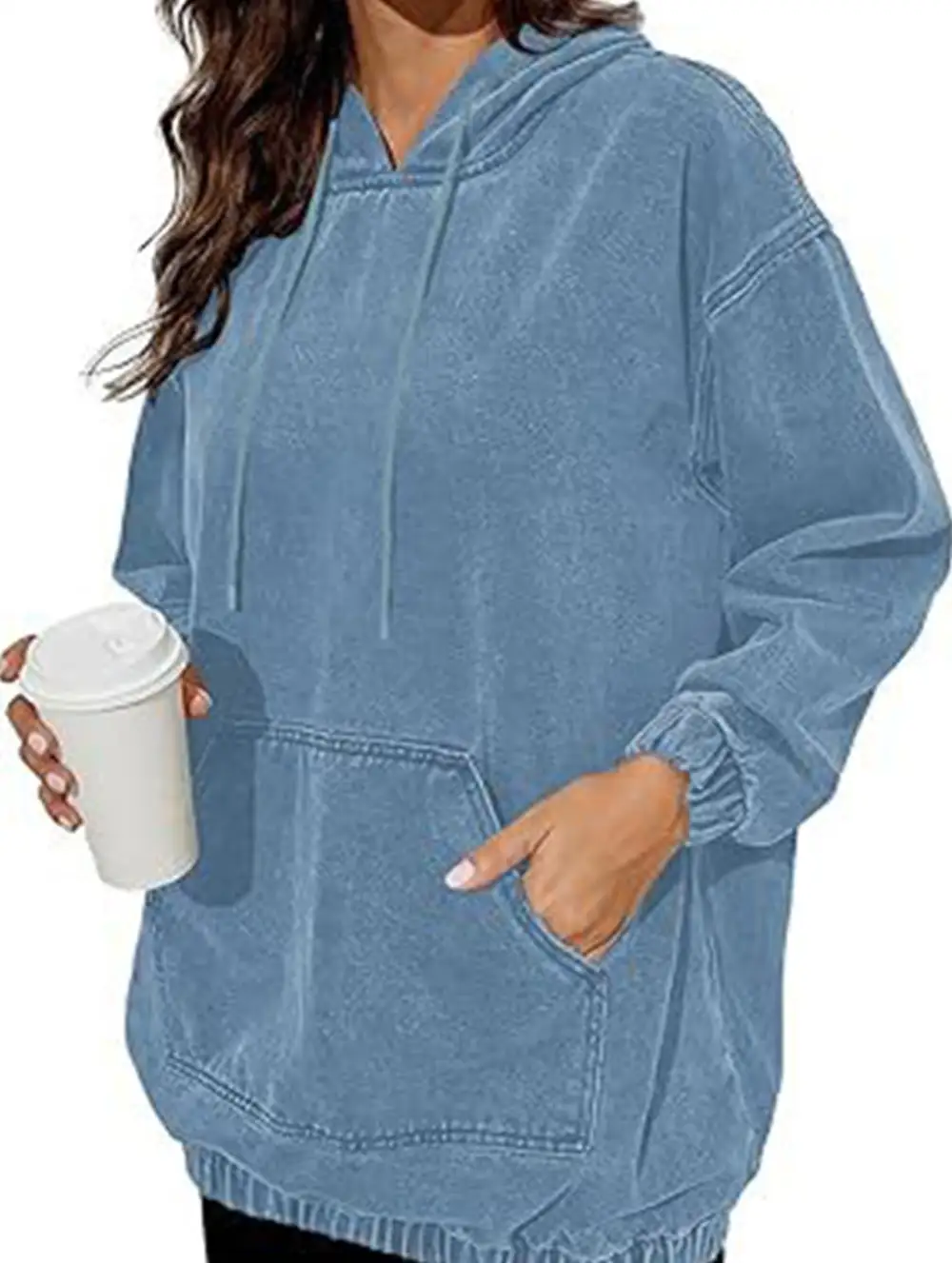 Denim Retro Hooded Pullover Sweatshirt