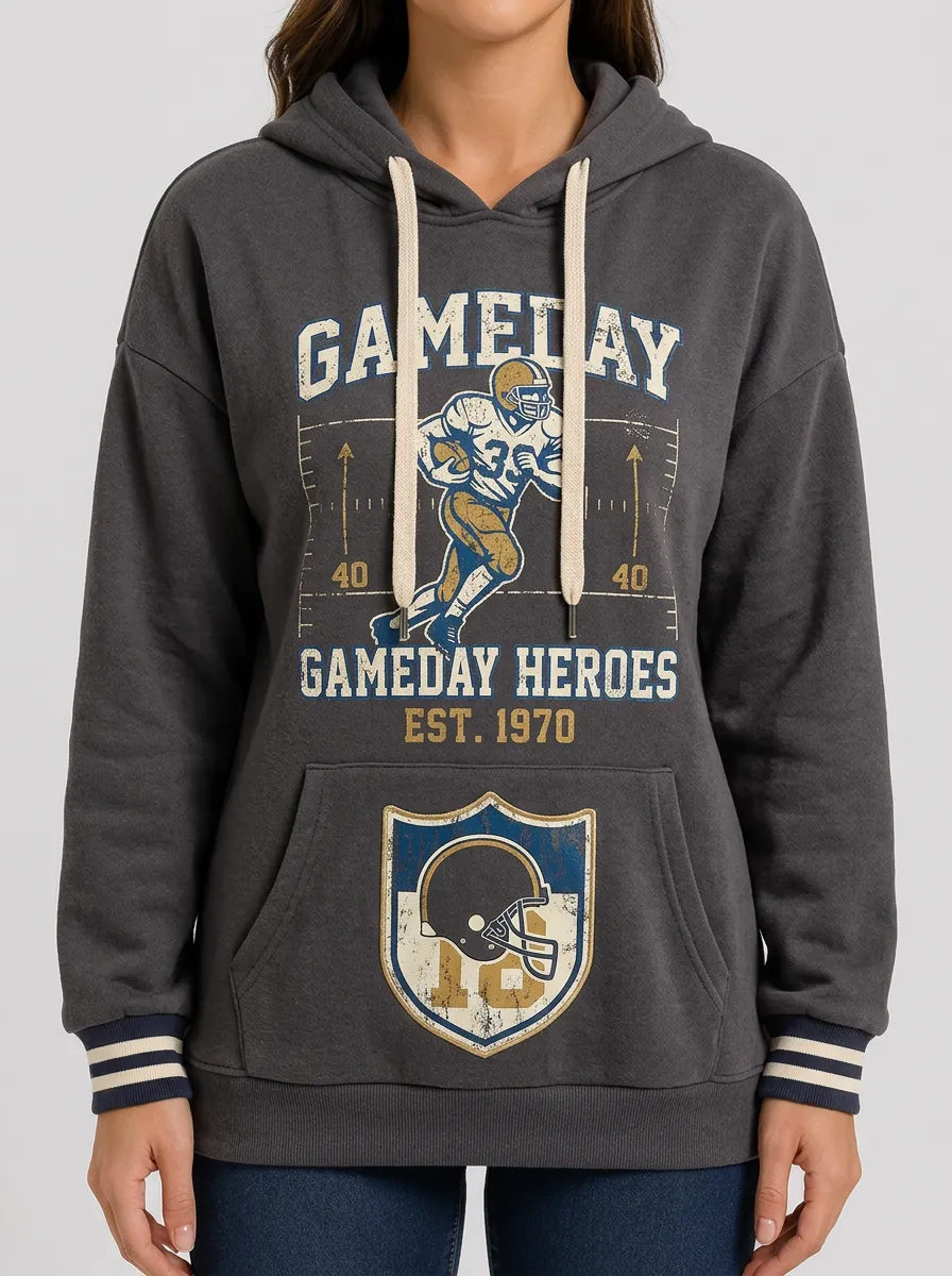 Women's American Football Gameday Heroes Helmet Printed Hoodie